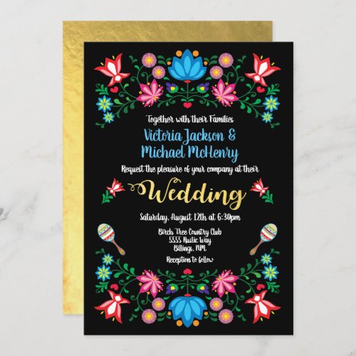 Gold Foil Floral Mexican Wedding Fiesta Card