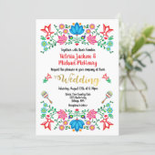 Gold Foil Floral Mexican Wedding Fiesta Invitation (Standing Front)