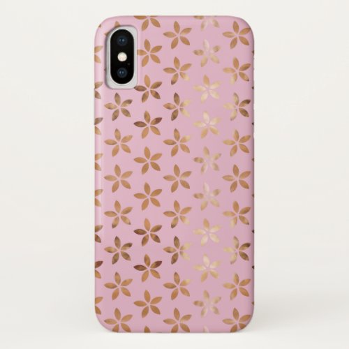 gold foil floral pattern in pink iPhone XS case