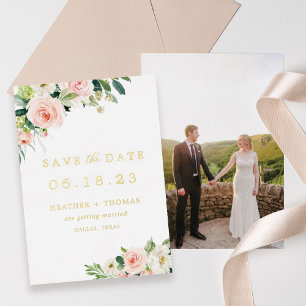 Gold Foil Floral Photo Save The Date  Invitation