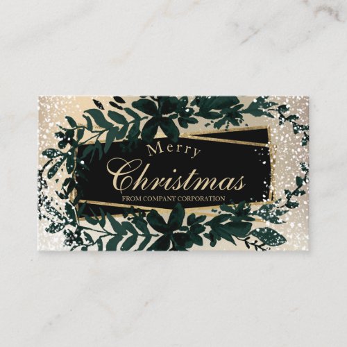 Gold foil Floral snow Christmas corporate wish Business Card