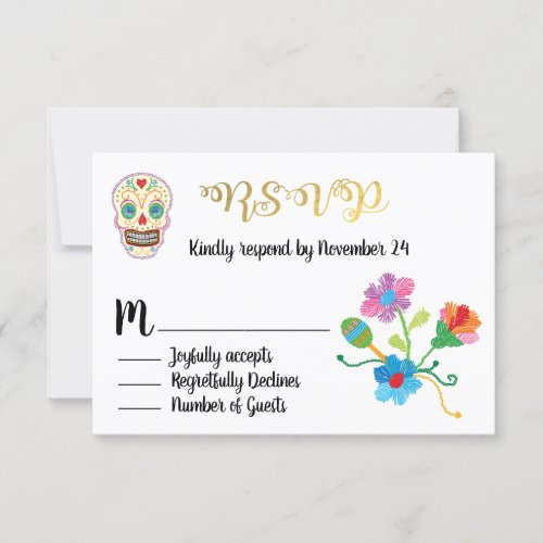 Gold Foil Floral Sugar Skull Mexican fiesta RSVP