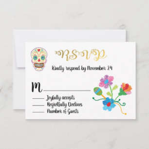 Gold Foil Floral Sugar Skull Mexican fiesta RSVP Card