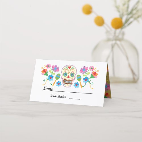 Gold Foil Floral Sugar Skull table cards