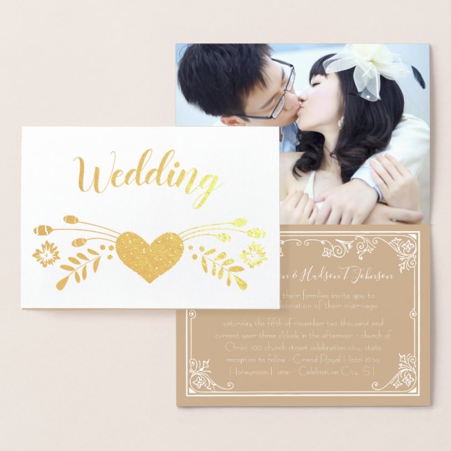 Gold Foil Floral Typography Wedding Invitations (Display)