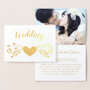 Gold Foil Floral Typography Wedding Invitations