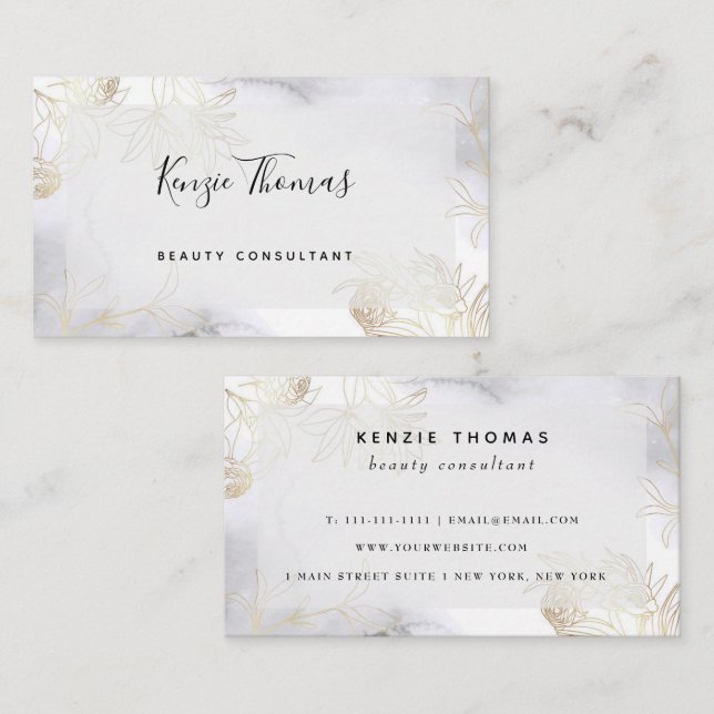 Gold Foil Floral Watercolor Modern Business Card (Front/Back)