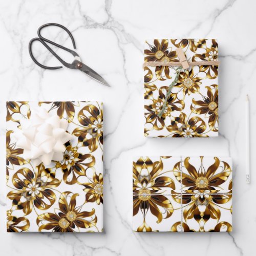 Gold Foil Floral White AI Art Wrapping Paper