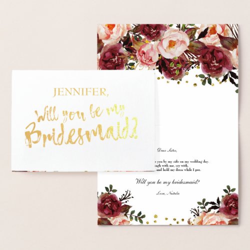 Gold Foil Floral Will You Be My Bridesmaid Card