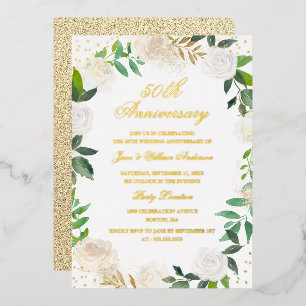 GOLD FOIL Floral Wreath Anniversary Foil Invitation