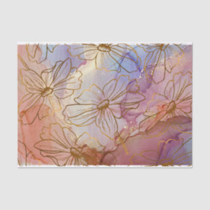Gold Foil Florals on Colorful Abstract  Tissue Pap Paper