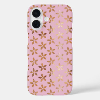 Gold Foil Flowers On Pink iPhone 16 Case