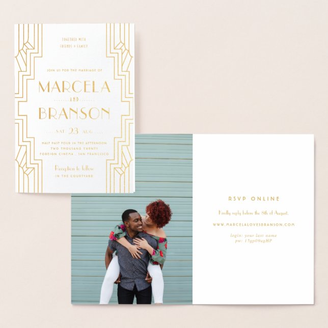 Gold Foil Folded Art Deco Wedding Invitation (Display)