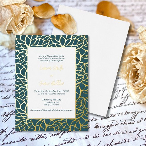 Gold Foil Foliage Wedding Invitation Card