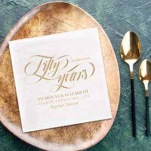 Gold Foil Fonts Add Names 50th Wedding Anniversary Napkins