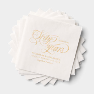 Gold Foil Fonts Add Names 60th Wedding Anniversary Foil Napkins