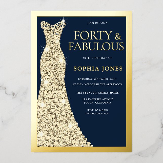 Gold Foil Forty & Fabulous 40th Birthday Party Foil Invitation (Front)