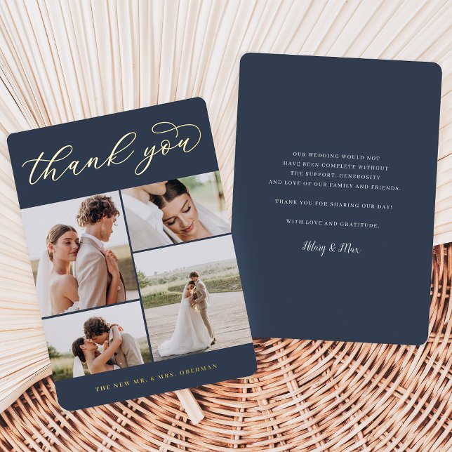 Gold Foil Four Photo Wedding Thank You Card (Creator Uploaded)