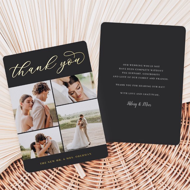 Gold Foil Four Photo Wedding Thank You Card (Creator Uploaded)