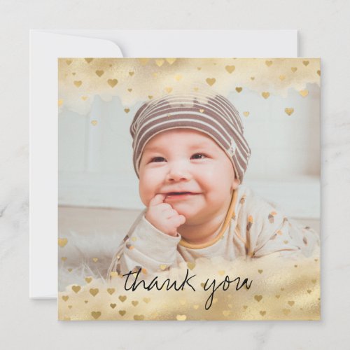 Gold Foil Frame Baby Photo Square Thank You Card