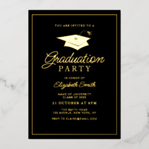 gold foil frame black graduation party invitation