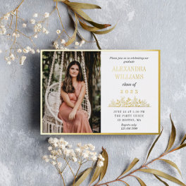 Gold Foil Frame & Florals Photo Graduation Foil Foil Invitation