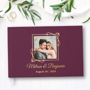 Gold Foil Frame on Burgundy Wedding Foil Guest Book