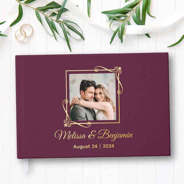 Gold Foil Frame on Burgundy Wedding Foil Guest Book (Creator Uploaded)