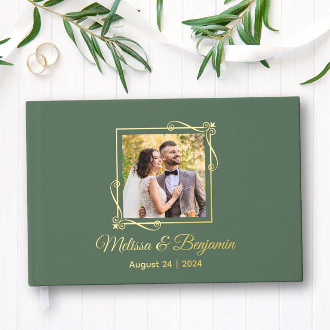 Gold Foil Frame on Green Wedding Foil Guest Book (Creator Uploaded)