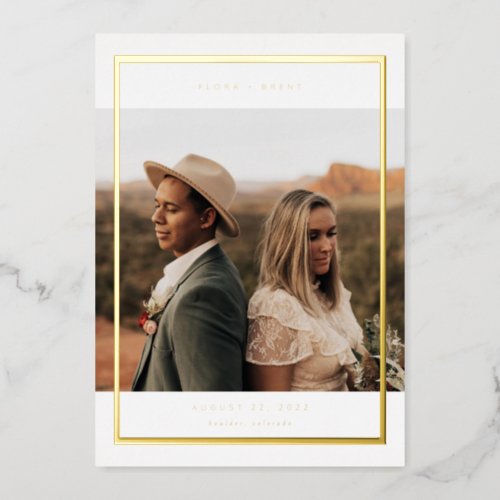Gold Foil Frame Save The Date Wedding Photo Card