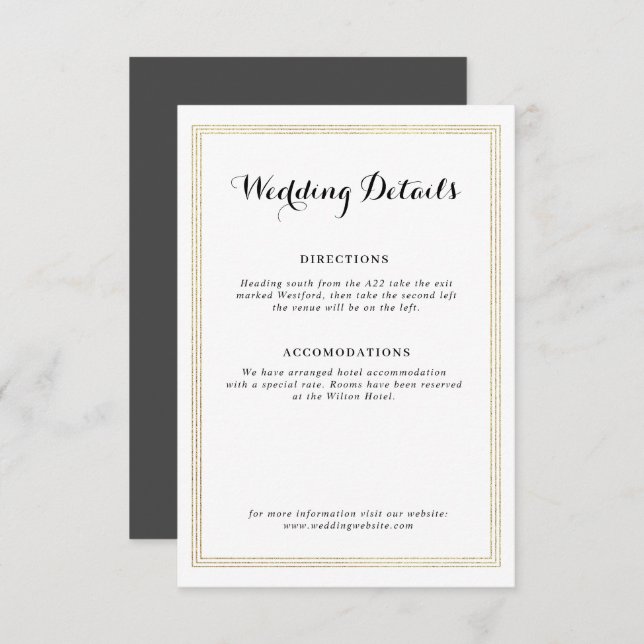 gold foil frame wedding details card (Front/Back)