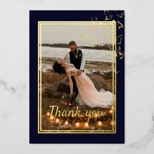 Gold foil frame wedding thank you card