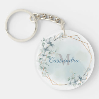 Gold Foil Frame With Eucalyptus - Monogrammed Keychain