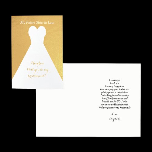 Gold Foil Future Sister in Law Bridesmaid Poem Foil Card