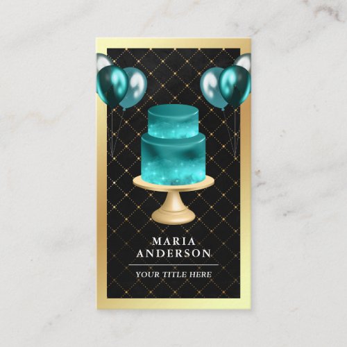 Gold Foil Galaxy Teal Cake Balloons Event Planner Business Card