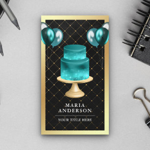 Gold Foil Galaxy Teal Cake Balloons Event Planner Business Card