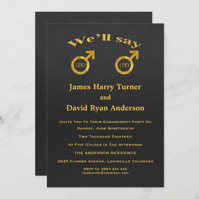 Gold Foil Gays Engagement Party Invitation (Front/Back)