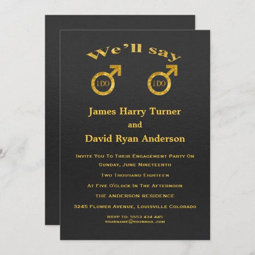 Gold Foil Gays Engagement Party Invitation