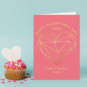 Gold Foil Geometric Heart Photo Valentine's Day Holiday Card