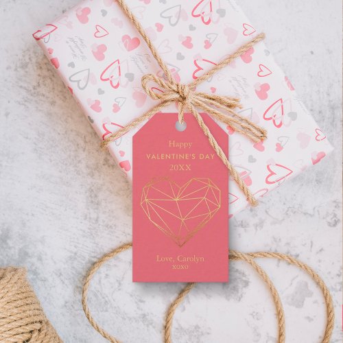 Gold Foil Geometric Heart Valentines Day Gift Tags