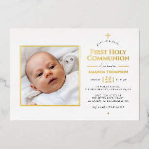 Gold Foil Geometric Holy Communion Foil Invitation