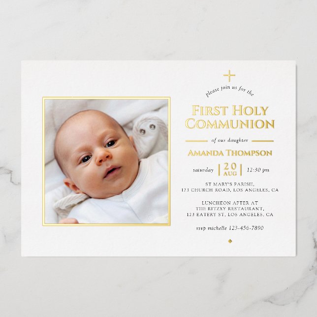 Gold Foil Geometric Holy Communion Invitation (Front)