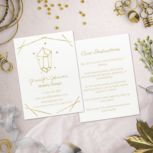 Gold Foil Geometric Jewelry Care Business Card