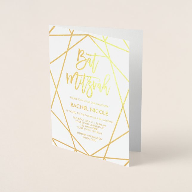 Gold Foil Geometric Lines Bat Mitzvah Invitation (Front)