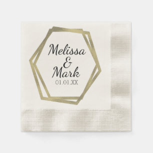 Gold Foil Geometrical Frame Wedding Couples Ecru Napkins
