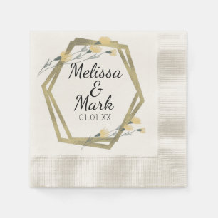 Gold Foil Geometrical Frame Wild Flowers Yellow Napkins