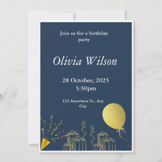 Gold Foil Gift and Balloon Birthday Invitation