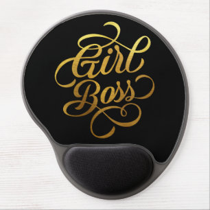 Gold Foil Girl Boss Typography Black Gel Mouse Pad