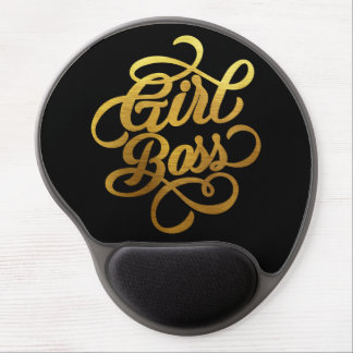 Gold Foil Girl Boss Typography Black Gel Mouse Pad