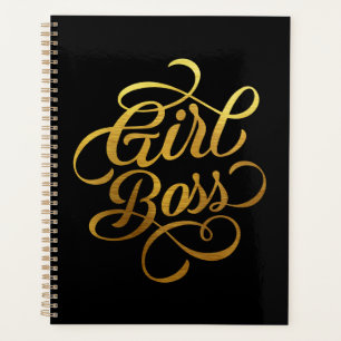 Gold Foil Girl Boss Typography Black Planner